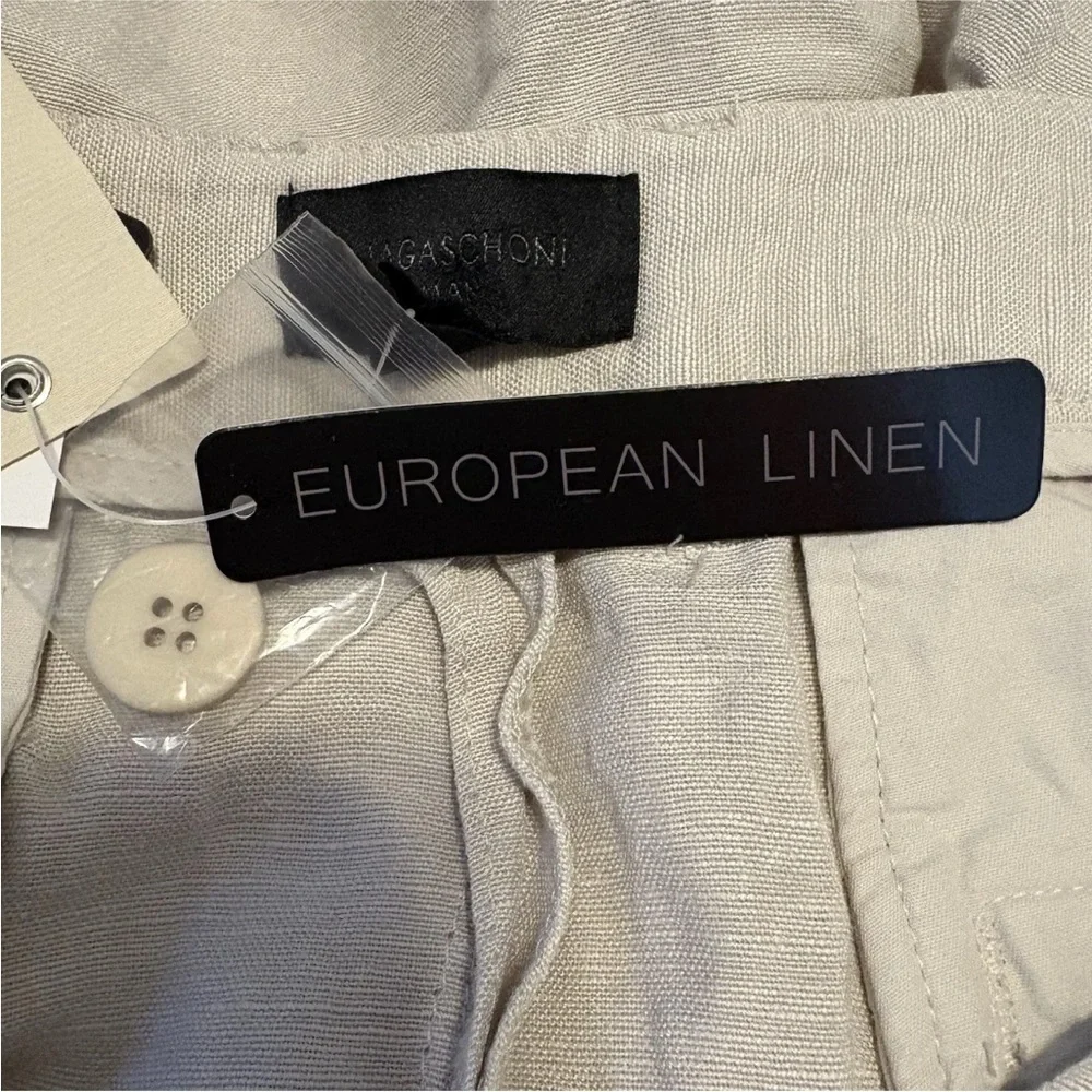 NWT Magaschoni Man Beige Linen Blend Pants Flat Front‎ Size W36 L31